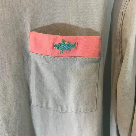 Saltwater Long Island Hooded Pullover XL Embroidered Fish Front Pocket Blue Pink - Picture 3 of 4